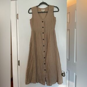 100% cotton tan button down dress